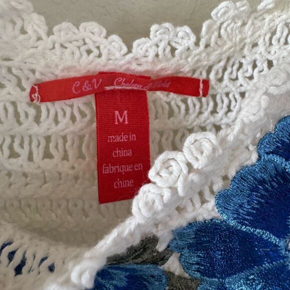 Chelsea & Violet White Crocheted Lace Boho Tank Top Embroidered Roses Sz M Y2K - Picture 5 of 5